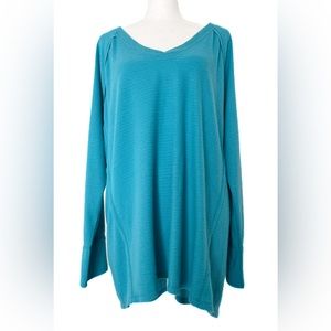 Wildfox Haley Brushed Long Sleeve V-Neck In Turquoise